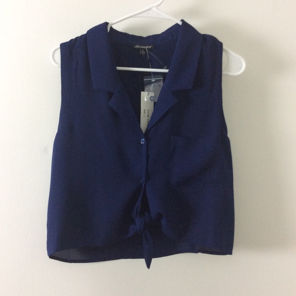 NEW Shinestar Blouse Tie at Waist Sleeveless Blue